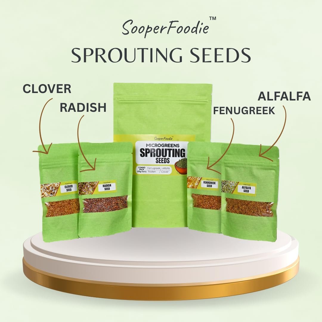 Microgreen Seeds 4-in-1 Combo Pack (200g) | Alfalfa, Clover, Radish & Fenugreek Seeds 50g each | Chemical-Free | Home Sprouting seeds | WITH INSTRUCTION MANUAL - Image 4