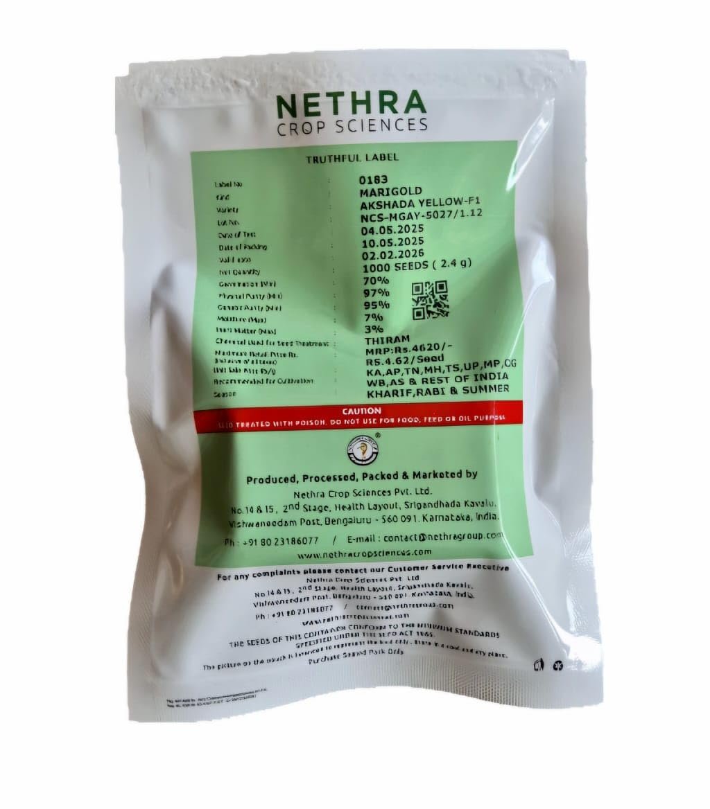 Nethra Crop Sciences Marigold Akshada Yellow-F1 Seeds, Hybrid Flower Seeds, 1000 Seeds, 2.4g - Image 2