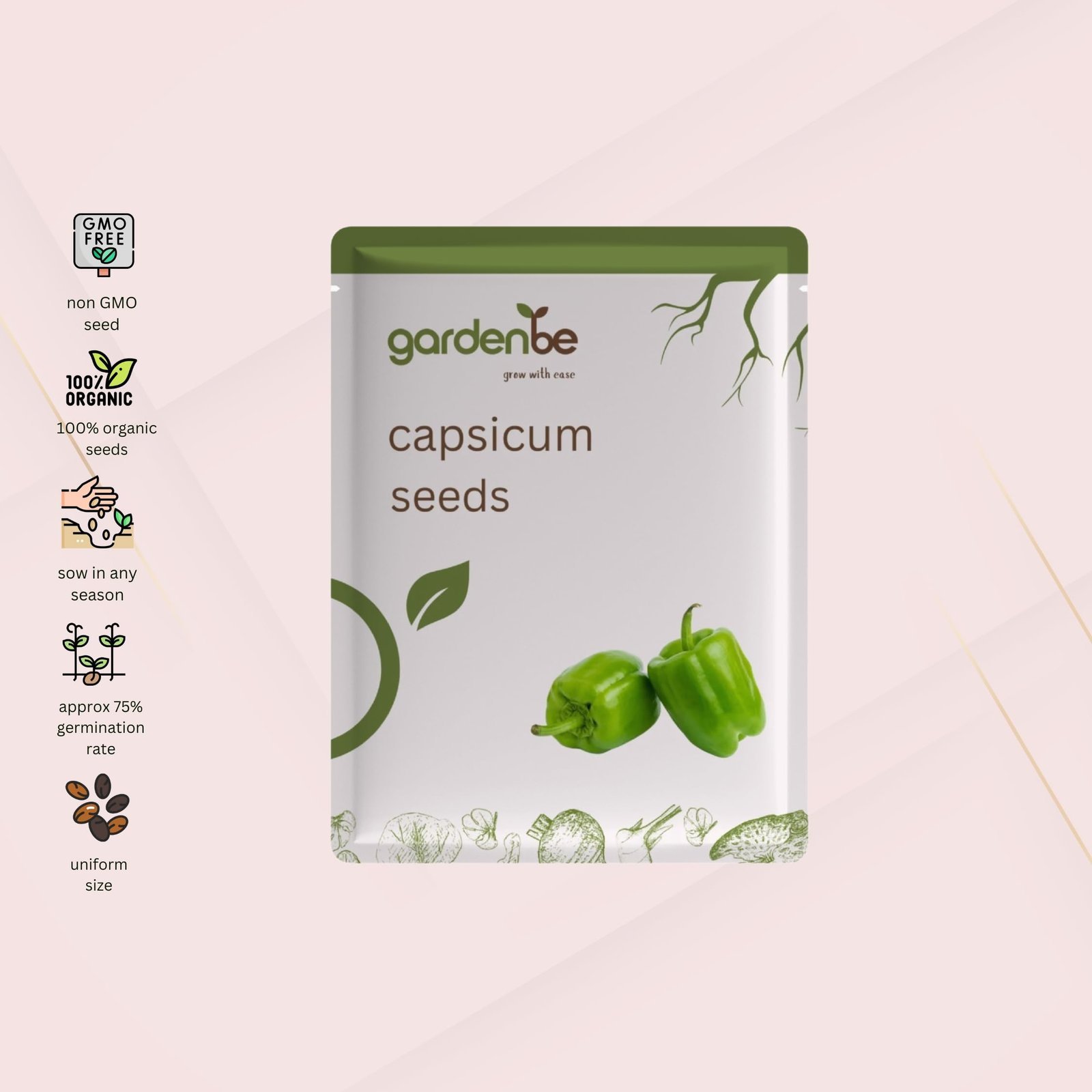Capsicum Vegetable Seeds,Non-GMO, High Yield, Sweet & Spicy Bell Pepper Seeds, Ideal for Home Garden, Pots & Balcony, (Dark Green,Pack of 600mg) - Image 3