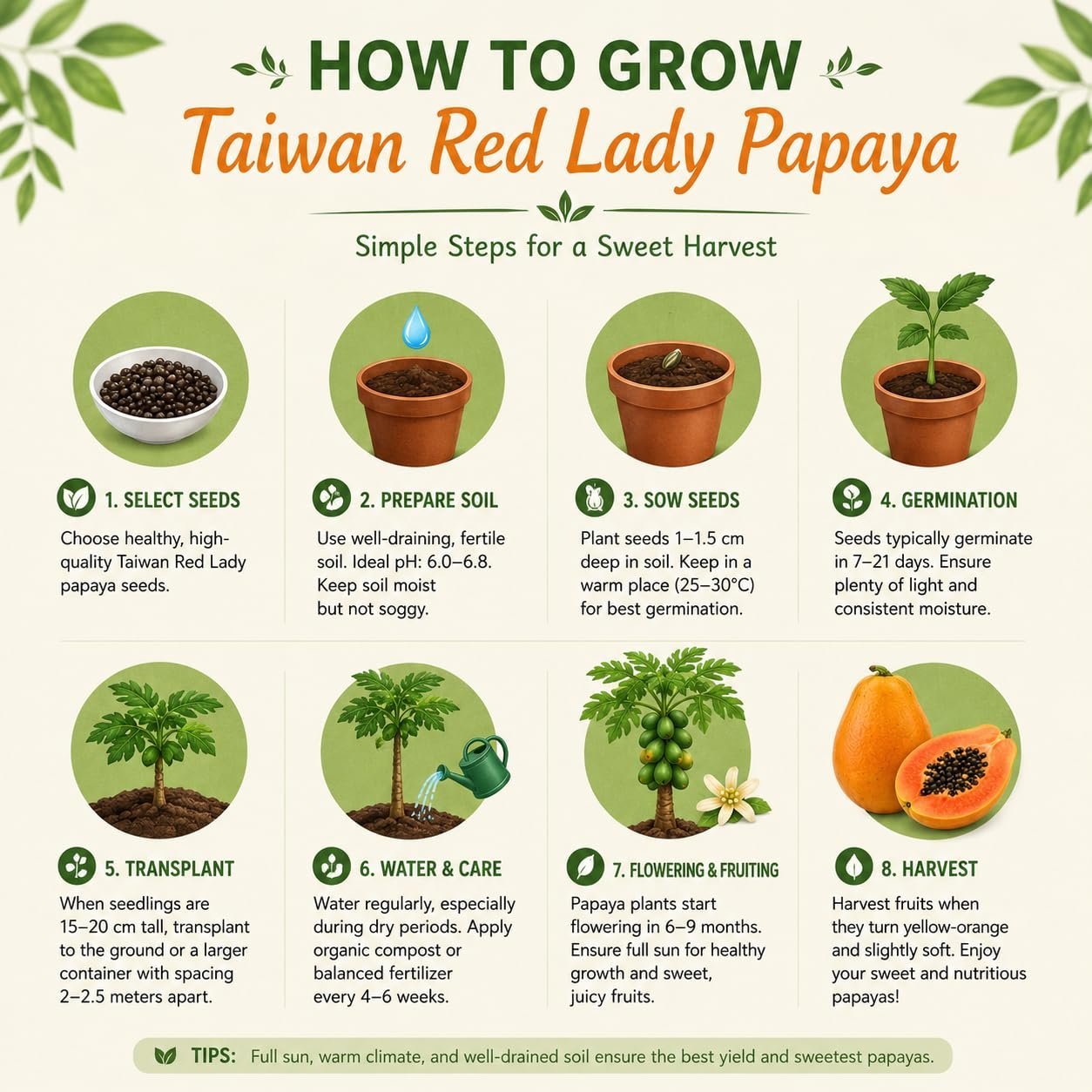 Taiwan Red Lady 786 F1 Original Hybrid Papaya Seeds, Non-GMO Organic, High Germination Rate (95%), Disease Resistant, All Seasons (Net. 50+ Seeds) - Image 2