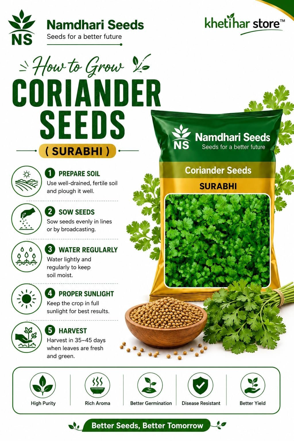 Namdhari Seeds Surabhi Coriander Seeds (Dhania Seeds) 500g - Image 6