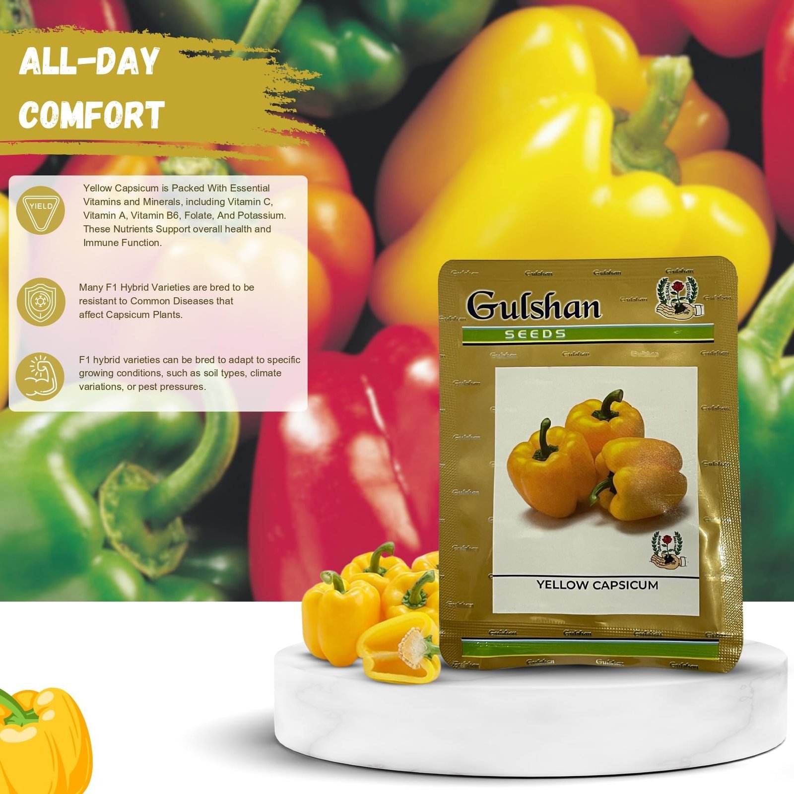 Yellow Capsicum F1 Hybrid Seeds (15Seeds) | High Yield, Sweet & Crunchy Peeli Shimla Mirch for Home Gardening & Kitchen Farming | Hybrid Bell Pepper Seeds - Image 2