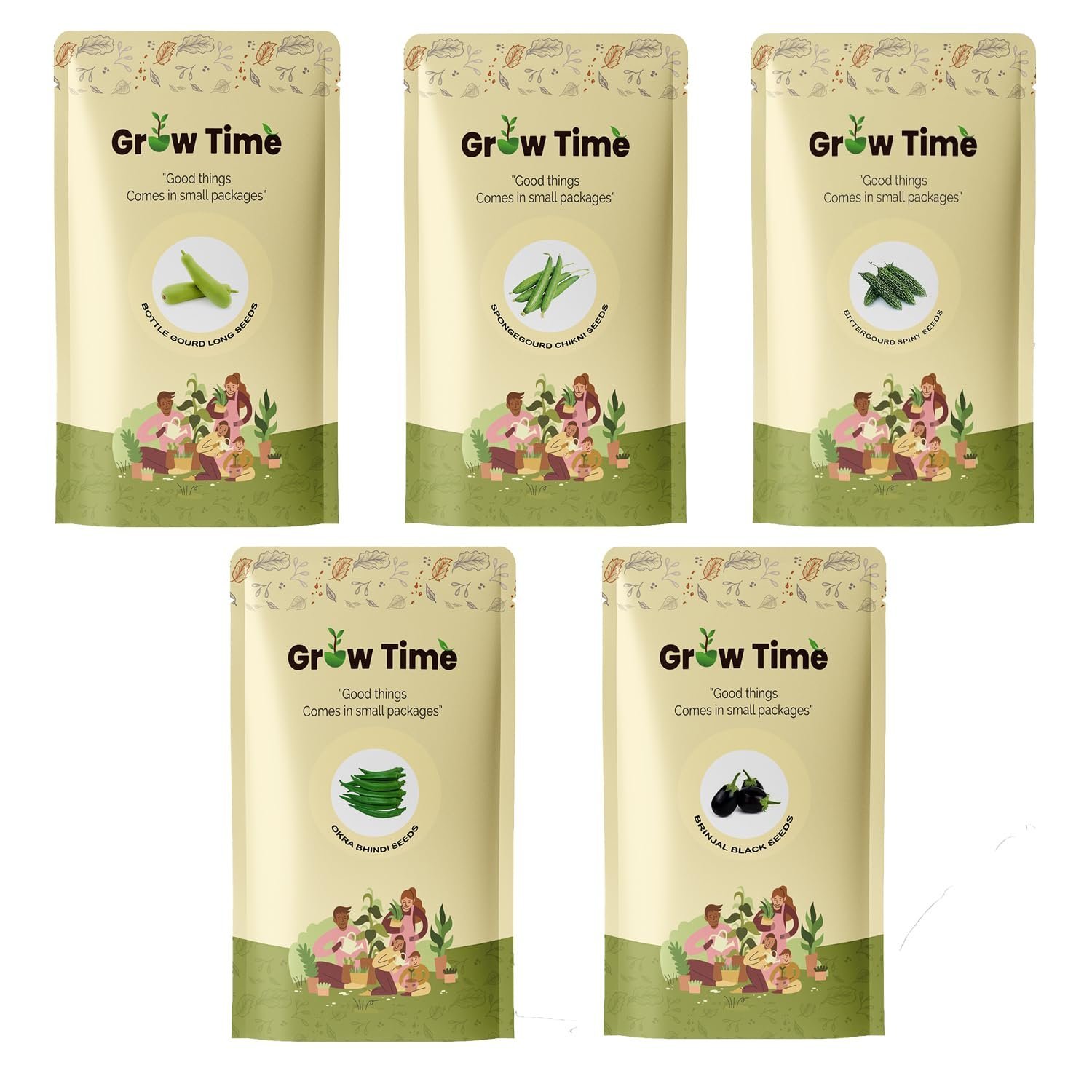 Summer Vegetable Seeds Kit Pack of 5 (Bottle Gourd Long, Spongegourd Chikni, Bitter Gourd Spiny, Okra (Bhindi) Green & Brinjal Round) + Free Coir Seed Germination Kit - 4 Pcs - Image 5