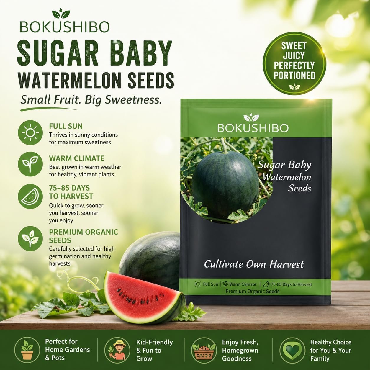 Sugar Baby Watermelon Seeds, Sweet and Juicy, Fast Growing, High Yield, Organic Variety for Home Garden and Warm Climate (10 gram) - Image 2