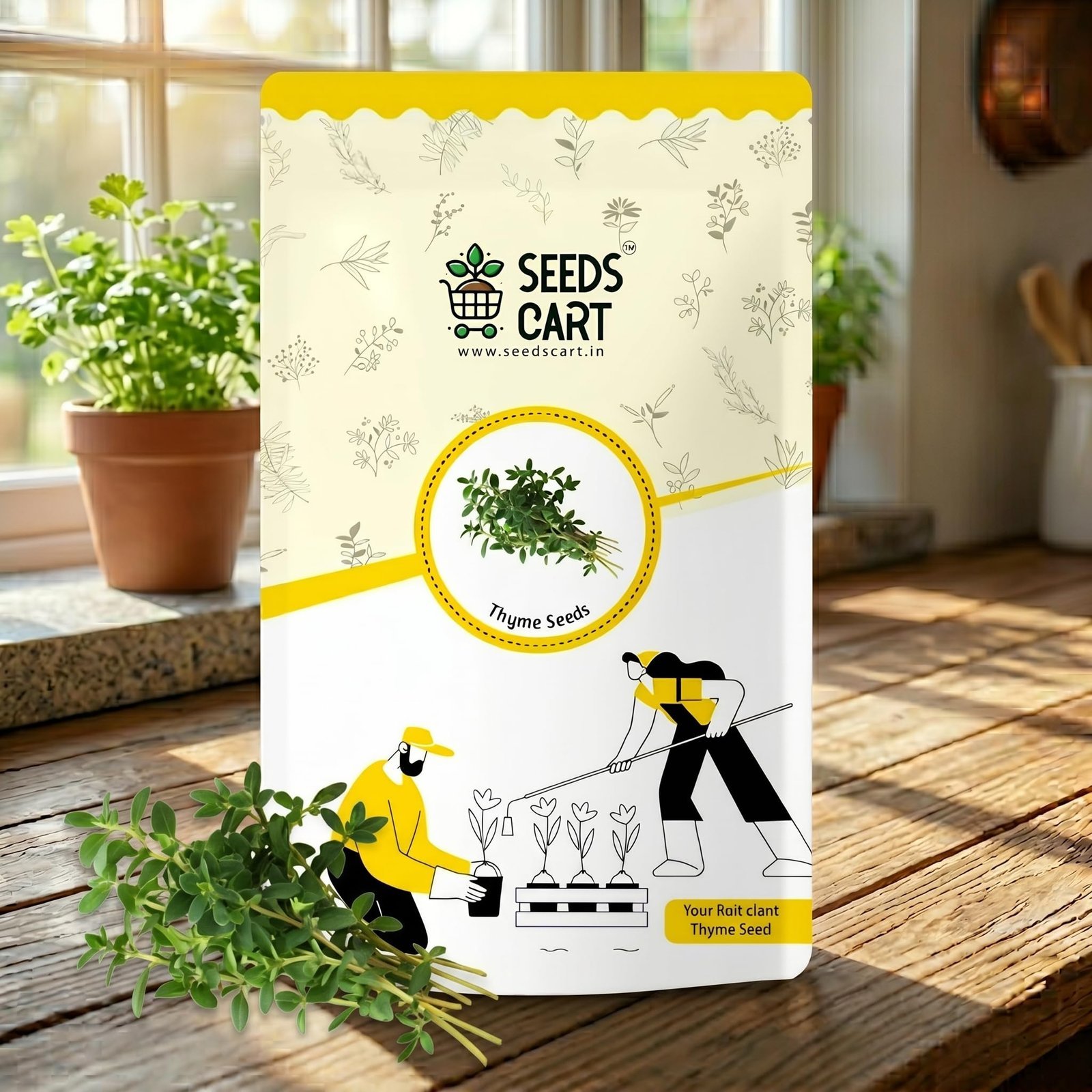 Thyme Seeds For Planting | Non-Hybrid, Open Pollinated And Non-GMO | Thyme Herb Seeds For Home & kitchen Garden - (Approx 360 Seeds Per Pack)