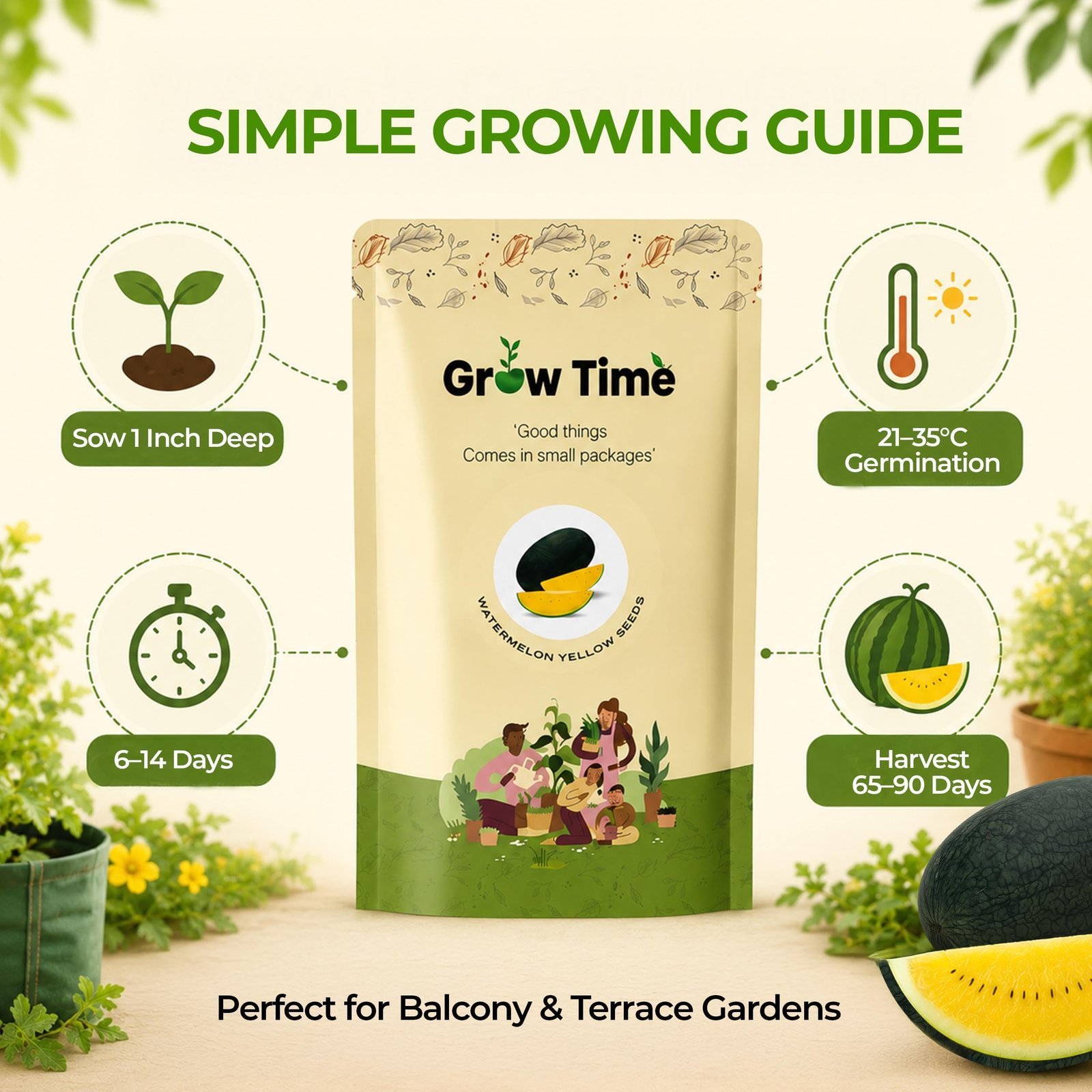 Watermelon Yellow Vegetable Seeds, Vegetable Seeds for Home Gardening, Vegetable Planting Seeds for Kitchen, Watermelon Yellow Seeds (Pack of 2g) - Image 4