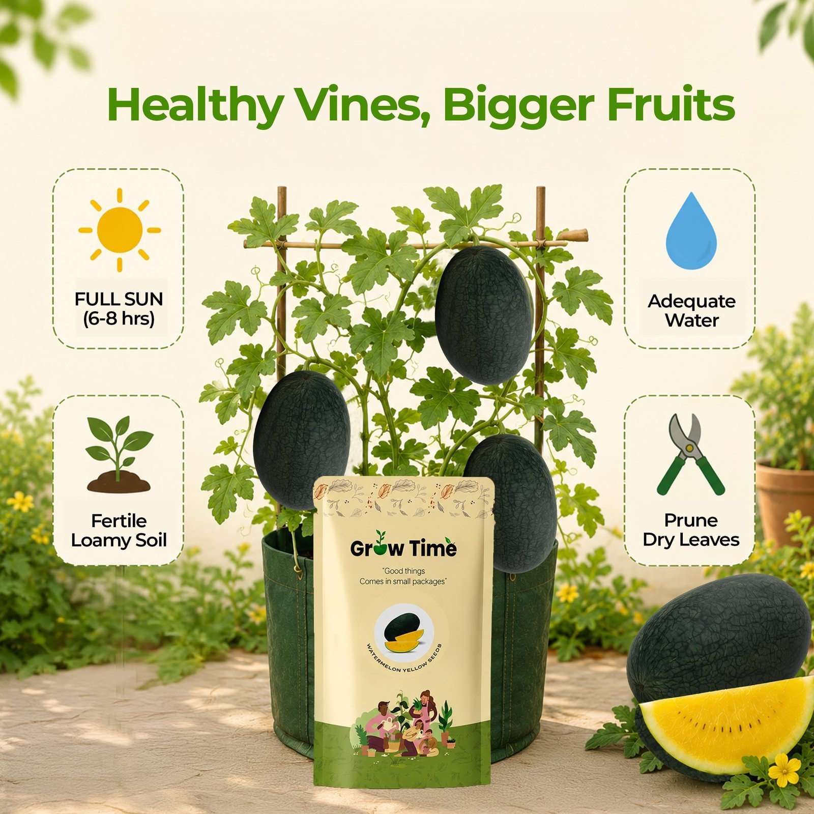 Watermelon Yellow Vegetable Seeds, Vegetable Seeds for Home Gardening, Vegetable Planting Seeds for Kitchen, Watermelon Yellow Seeds (Pack of 2g) - Image 6